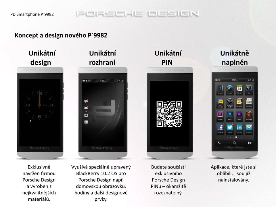 Využívá speciálně upravený BlackBerry 10.2 OS pro Porsche Design např.