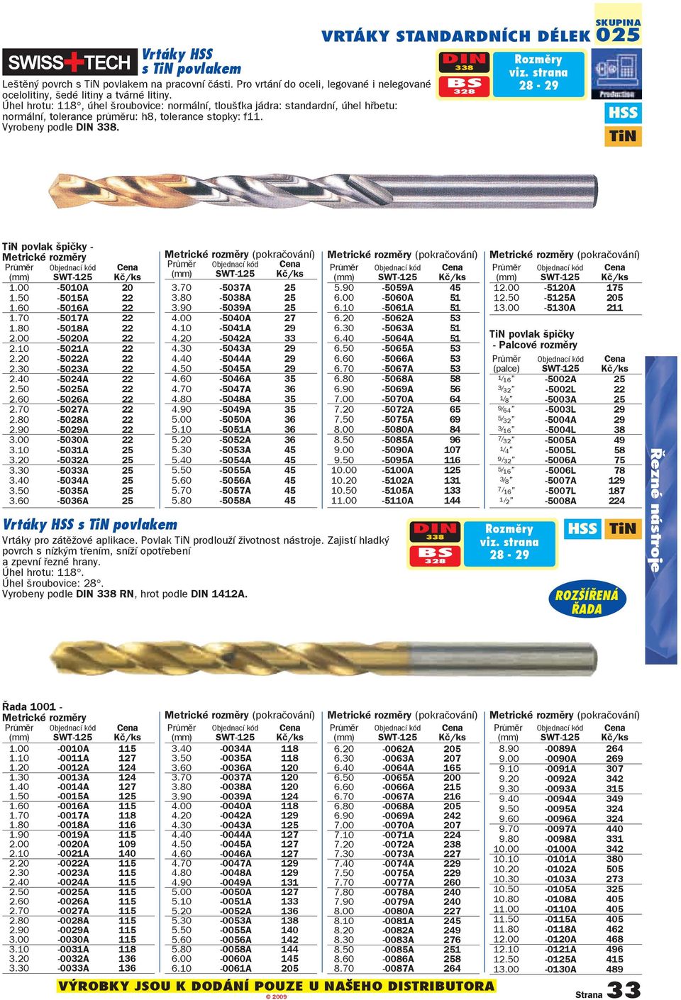 VRTÁKY STANDARDNÍCH DÉLEK 338 Rozmìry viz. strana 28-29 SKUPINA TiN TiN povlak špičky - Metrické rozmìry SWT-125 1.00-5010A 20 1.50-5015A 22 1.60-5016A 22 1.70-5017A 22 1.80-5018A 22 2.00-5020A 22 2.