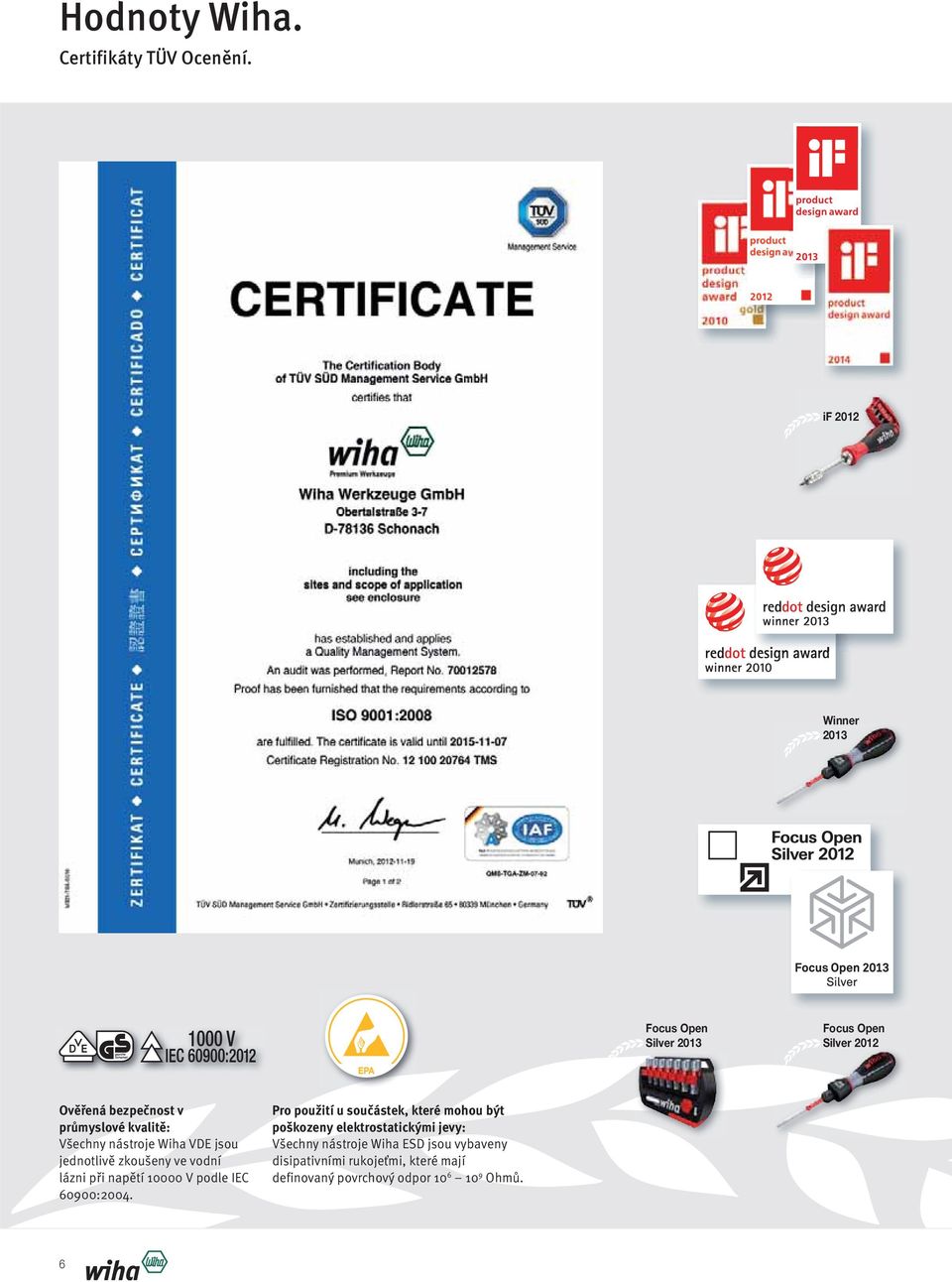 Všechny nástroje Wiha VDE jsou jednotlivě zkoušeny ve vodní lázni při napětí 10000 V podle IEC 60900:2004.