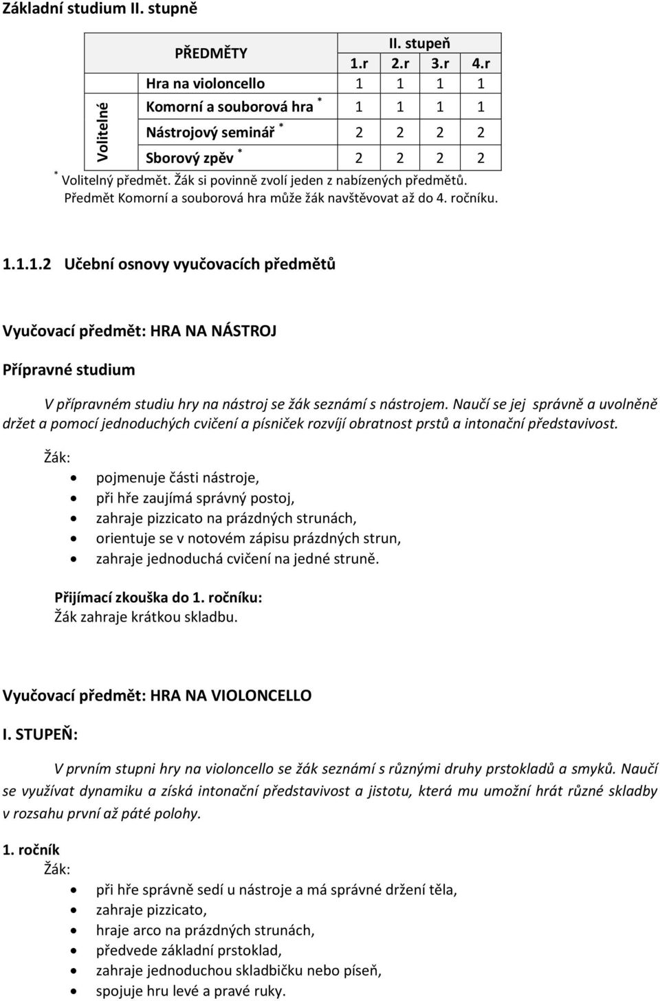 Předmět Komorní a souborová hra může žák navštěvovat až do 4. ročníku. 1.