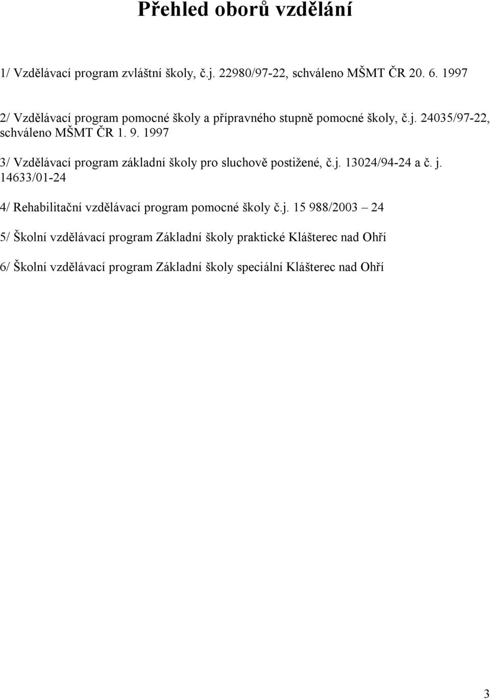 1997 3/ Vzdělávací program základní školy pro sluchově postižené, č.j. 13024/94-24 a č. j.