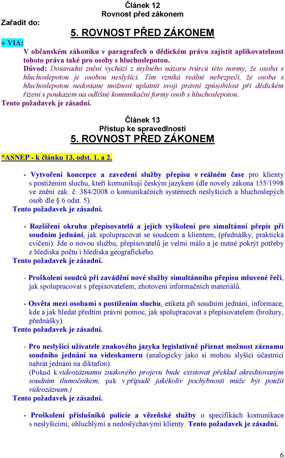 Tím vzniká reálné nebezpečí, že osoba s hluchoslepotou nedostane možnost uplatnit svoji právní způsobilost při dědickém řízení s poukazem na odlišné komunikační formy osob s hluchoslepotou.