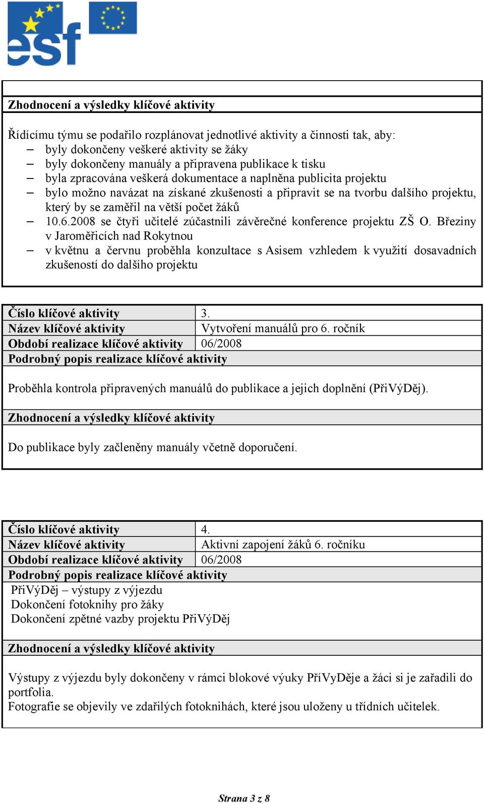 2008 se čtyři učitelé zúčastnili závěrečné konference projektu ZŠ O.