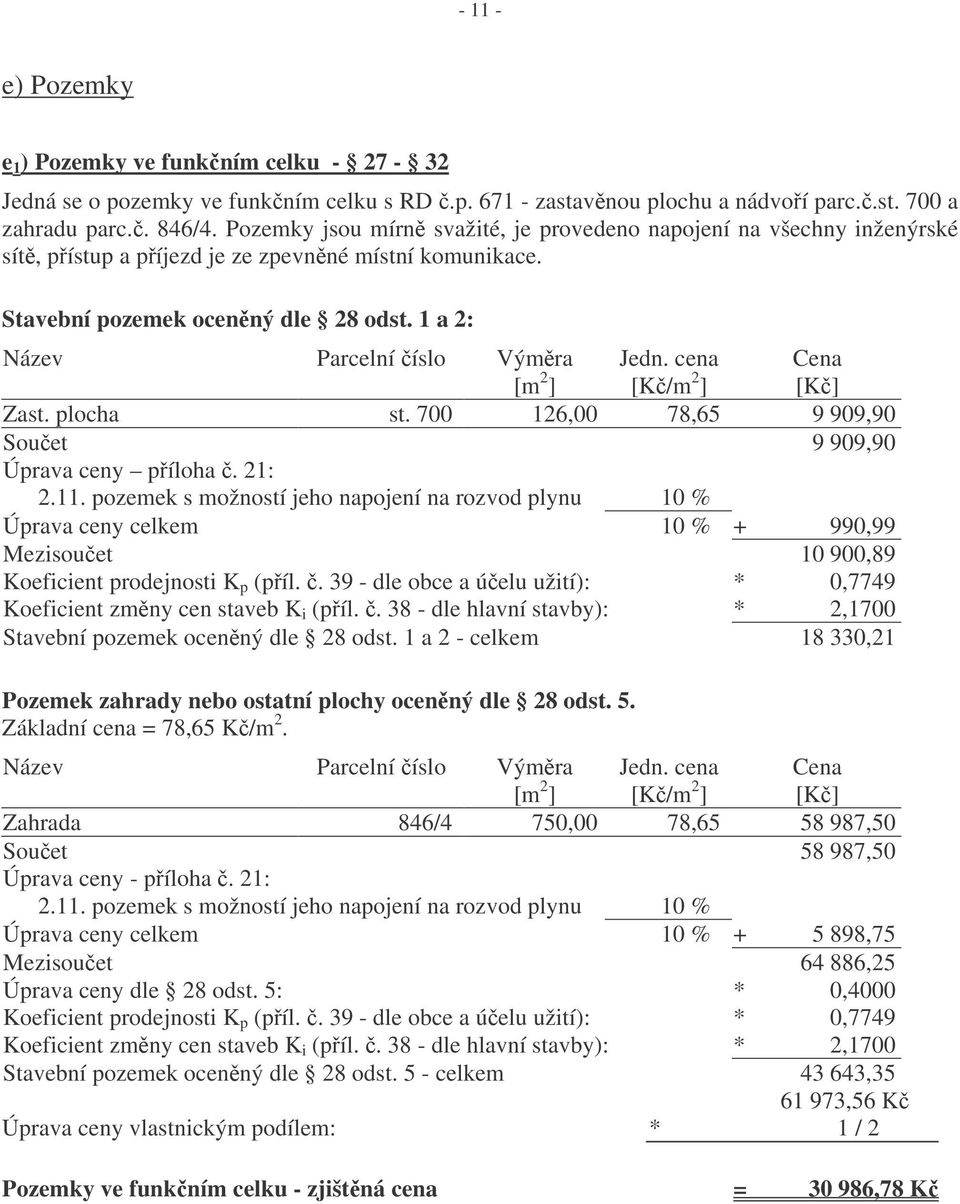1 a 2: Název Parcelní íslo Výmra [m 2 ] Jedn. cena [K/m 2 ] Cena [K] Zast. plocha st. 700 126,00 78,65 9 909,90 Souet 9 909,90 Úprava ceny píloha. 21: 2.11.