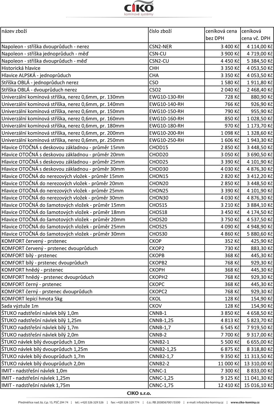 OBLÁ - dvouprůduch nerez CSO2 2 040 Kč 2 468,40 Kč Univerzální komínová stříška, nerez 0,6mm, pr. 130mm EWG10-130-RH 728 Kč 880,90 Kč Univerzální komínová stříška, nerez 0,6mm, pr.