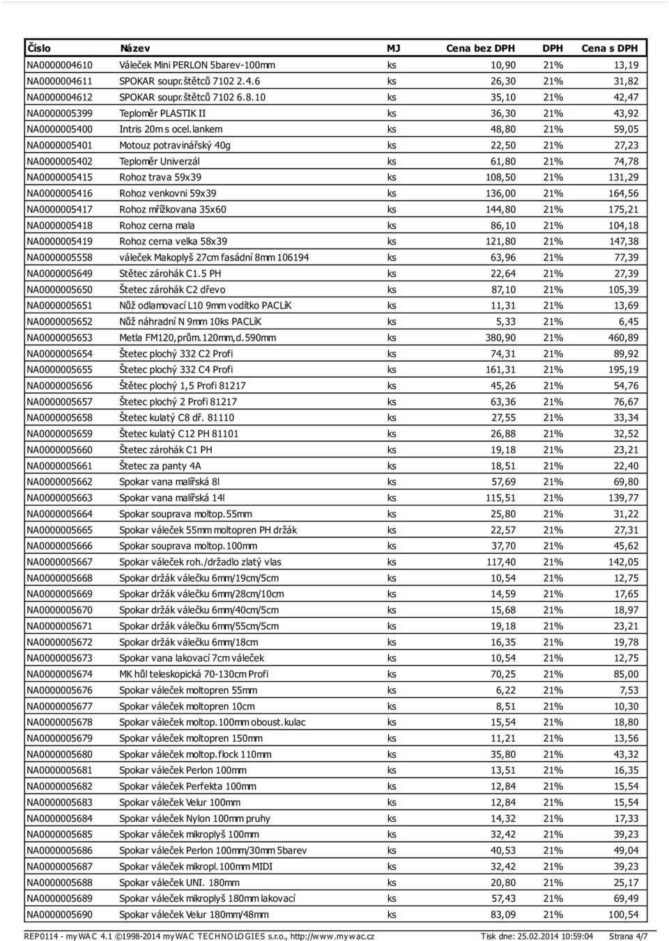 lankem ks 48,80 21% 59,05 NA0000005401 Motouz potravinářský 40g ks 22,50 21% 27,23 NA0000005402 Teploměr Univerzál ks 61,80 21% 74,78 NA0000005415 Rohoz trava 59x39 ks 108,50 21% 131,29 NA0000005416