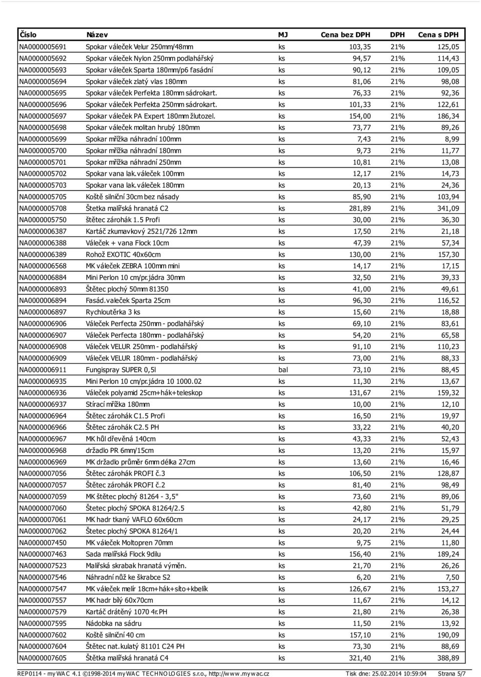 ks 76,33 21% 92,36 NA0000005696 Spokar váleček Perfekta 250mm sádrokart. ks 101,33 21% 122,61 NA0000005697 Spokar váleček PA Expert 180mm žlutozel.