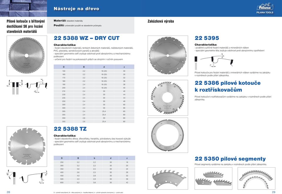 poškození - určené pro řezání na pokosových pilách se strojním i ručním posuvem - podélné a příčné řezání materiálů z minerálních vláken - speciální geometrie těla zvyšuje odolnost proti abrazivnímu