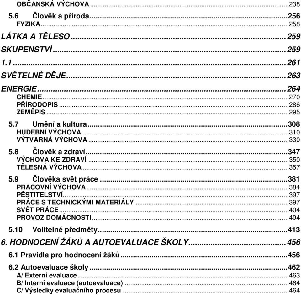 ..381 PRACOVNÍ VÝCHOVA...384 PĚSTITELSTVÍ...397 PRÁCE S TECHNICKÝMI MATERIÁLY...397 SVĚT PRÁCE...404 PROVOZ DOMÁCNOSTI...404 5.10 Volitelné předměty...413 6.