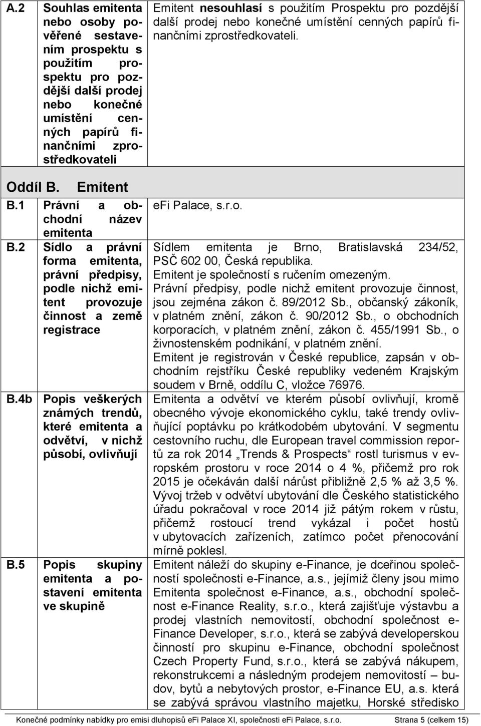 2 Sídlo a právní forma emitenta, právní předpisy, podle nichž emitent provozuje činnost a země registrace B.4b Popis veškerých známých trendů, které emitenta a odvětví, v nichž působí, ovlivňují B.