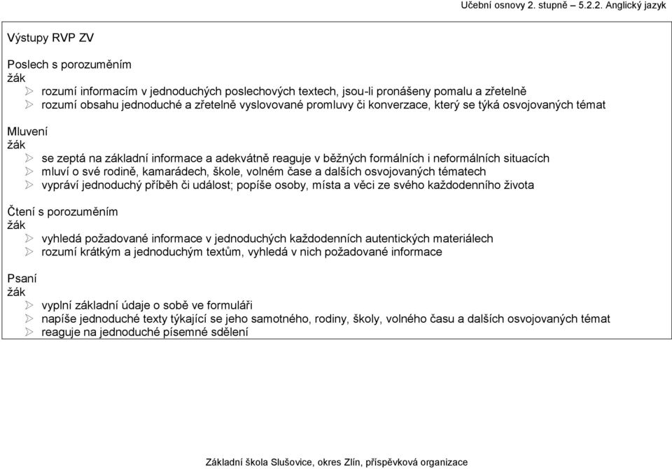 tématech vypráví jednoduchý příběh či událost; popíše osoby, místa a věci ze svého každodenního života žák vyhledá požadované informace v jednoduchých každodenních autentických materiálech rozumí