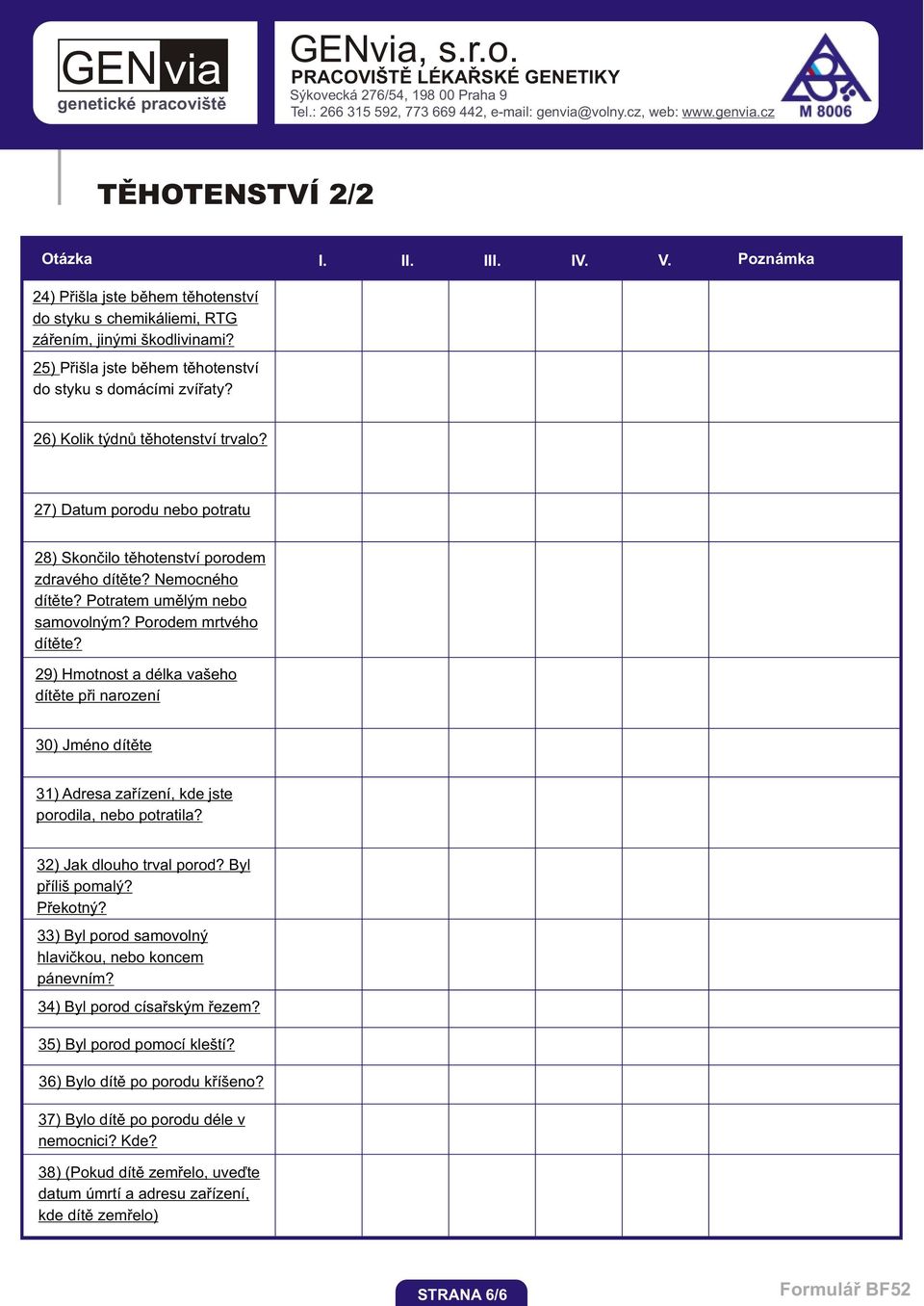 Potratem umìlým nebo samovolným? Porodem mrtvého dítìte? 29) Hmotnost a délka vašeho dítìte pøi 30) Jméno dítìte 31) Adresa zaøízení, kde jste porodila, nebo potratila? 32) Jak dlouho trval porod?