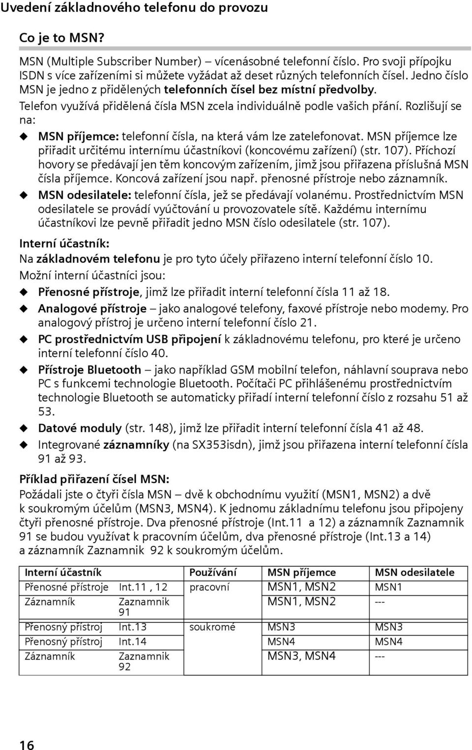 Telefon využívá přdělená čísla MSN zcela ndvduálně podle vašch přání. Rozlšují se na: MSN příjemce: telefonní čísla, na která vám lze zatelefonovat.