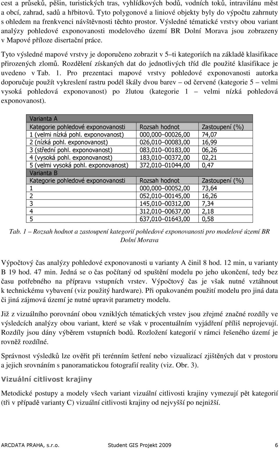 Výsledné tématické vrstvy obou variant analýzy pohledové exponovanosti modelového území BR Dolní Morava jsou zobrazeny v Mapové příloze disertační práce.