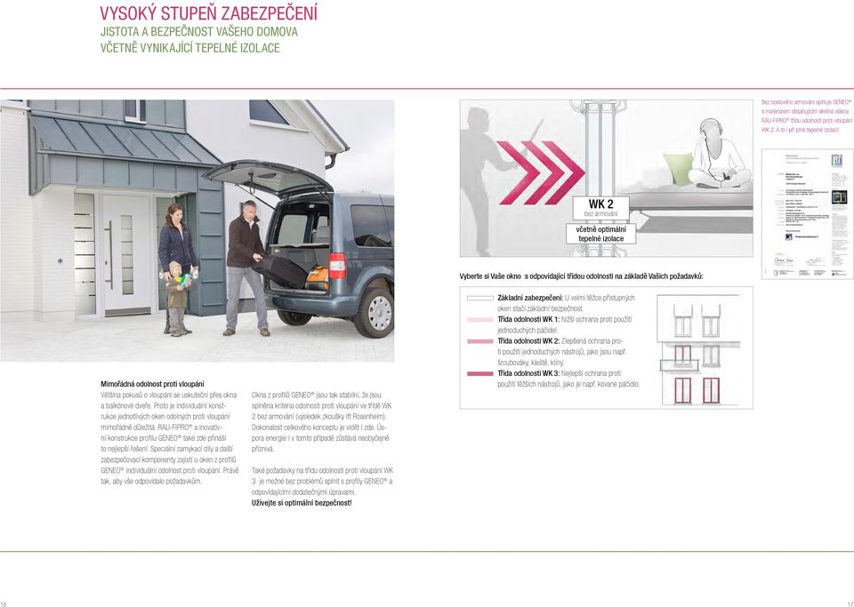 WK 2 bez armování včetně optimální tepelné izolace Vyberte si Vaše okno s odpovídající třídou odolnosti na základě Vašich požadavků: Mimořádná odolnost proti vloupání Většina pokusů o vloupání se