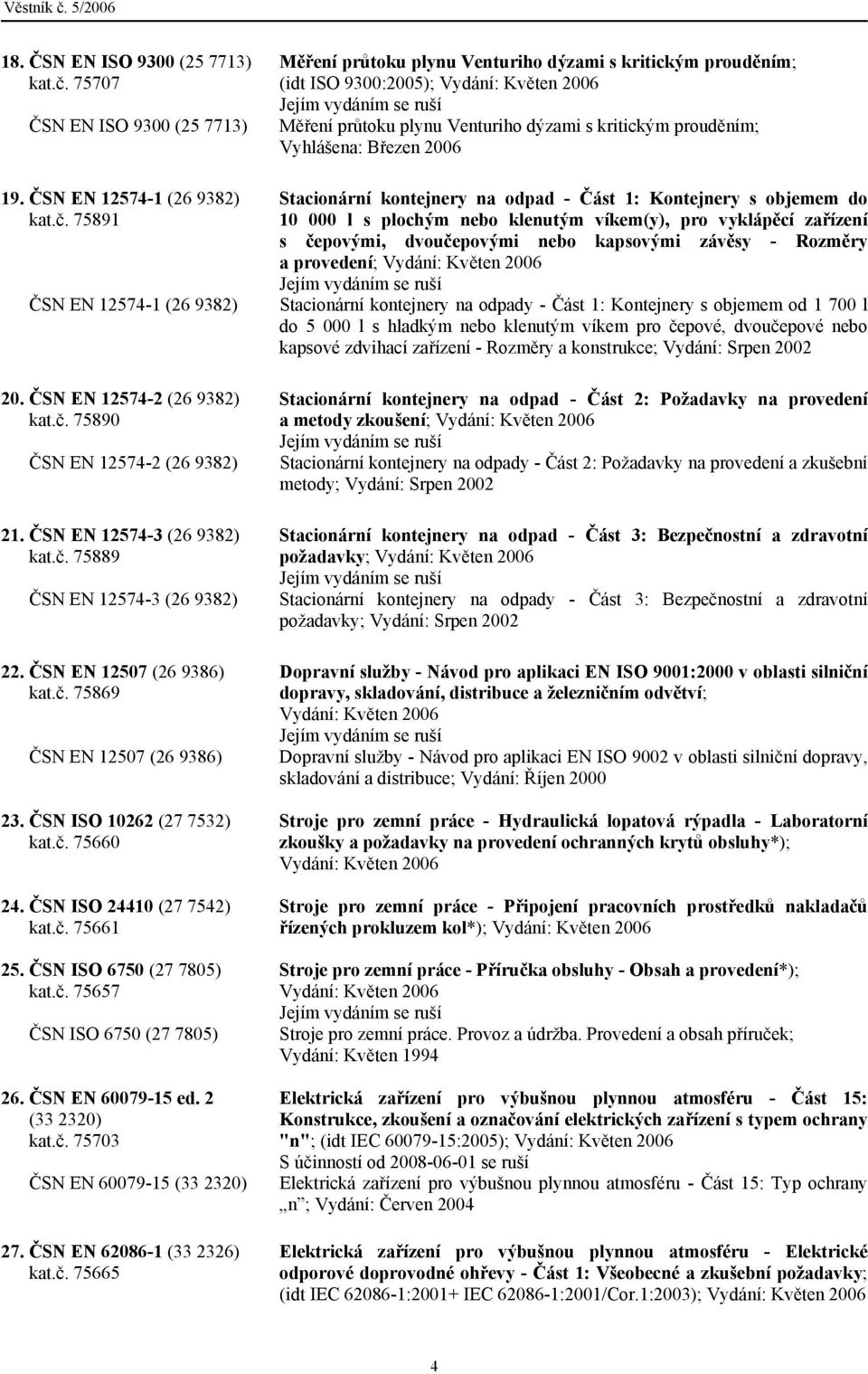 č. 75661 25. ČSN ISO 6750 (27 7805) kat.č. 75657 ČSN ISO 6750 (27 7805) 26. ČSN EN 60079-15 ed. 2 (33 2320) kat.č. 75703 ČSN EN 60079-15 (33 2320) 27. ČSN EN 62086-1 (33 2326) kat.č. 75665 Měření