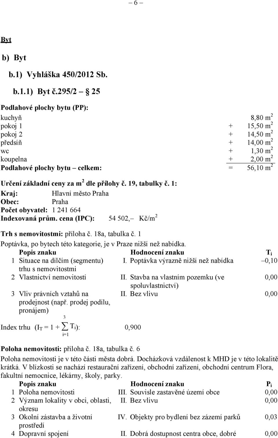 základní ceny za m 2 dle přílohy č. 19, tabulky č. 1: Kraj: Hlavní město Praha Obec: Praha Počet obyvatel: 1 241 664 Indexovaná prům. cena (IPC): 54 502, Kč/m 2 Trh s nemovitostmi: příloha č.