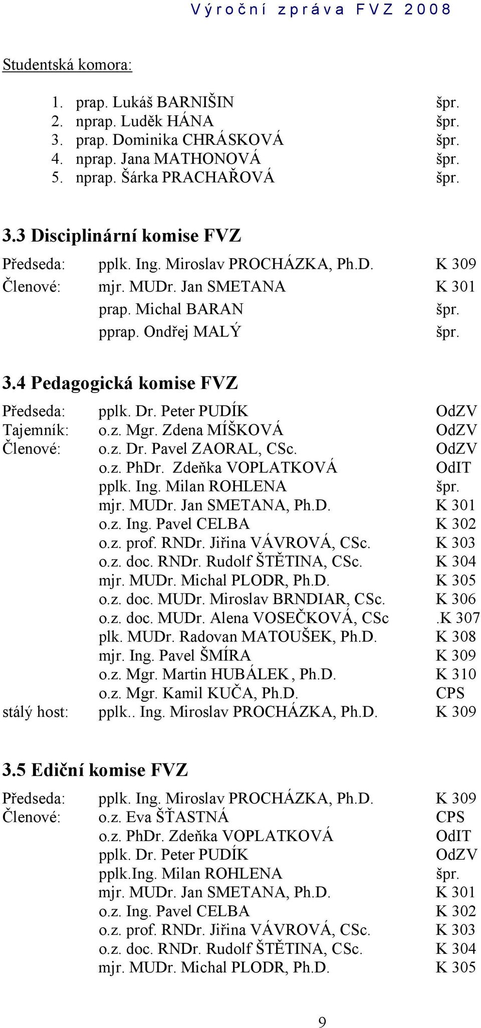 z. Mgr. Zdena MÍŠKOVÁ OdZV Členové: o.z. Dr. Pavel ZAORAL, CSc. OdZV o.z. PhDr. Zdeňka VOPLATKOVÁ OdIT pplk. Ing. Milan ROHLENA špr. mjr. MUDr. Jan SMETANA, Ph.D. K 301 o.z. Ing. Pavel CELBA K 302 o.