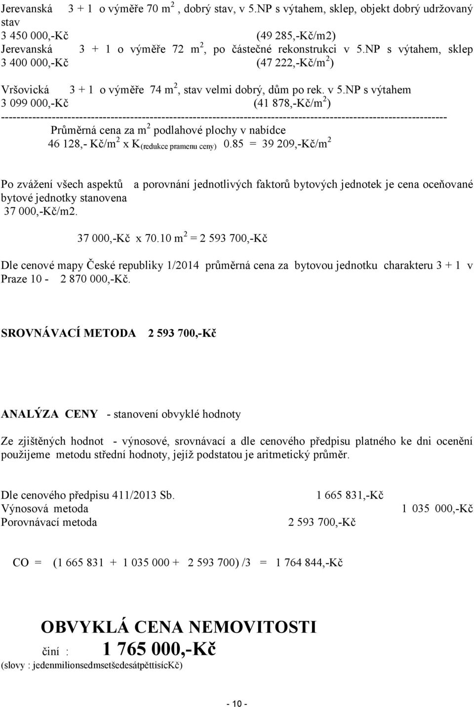 NP s výtahem 3 099 000,-Kč (41 878,-Kč/m 2 ) ------------------------------------------------------------------------------------------------------------------ Průměrná cena za m 2 podlahové plochy v