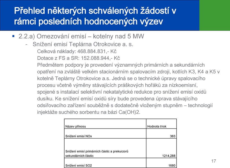 944,- Kč Předmětem podpory je provedení významných primárních a se