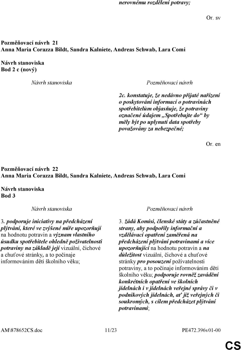 nebezpečné; 22 Anna Maria Corazza Bildt, Sandra Kalniete, Andreas Schwab, Lara Comi Bod 3 3.