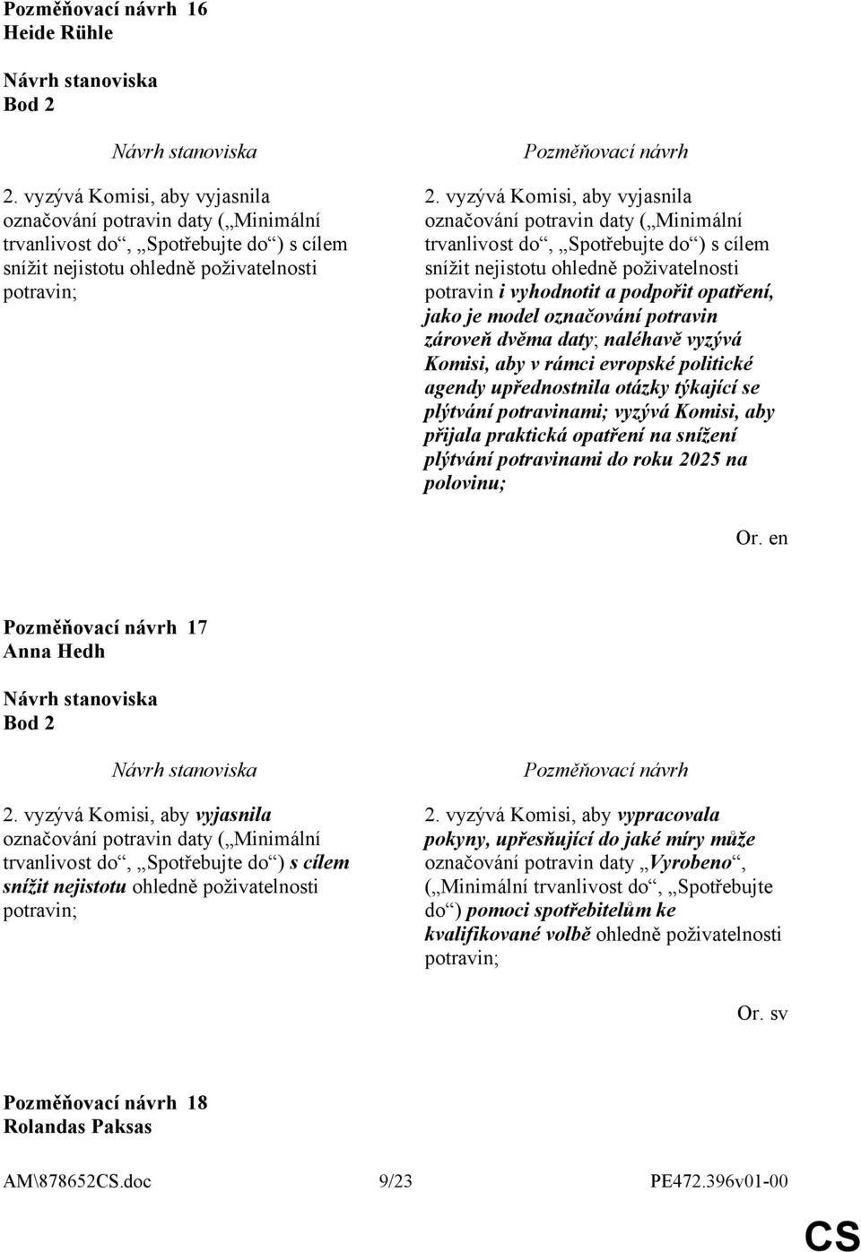 model označování potravin zároveň dvěma daty; naléhavě vyzývá Komisi, aby v rámci evropské politické agendy upřednostnila otázky týkající se plýtvání potravinami; vyzývá Komisi, aby přijala praktická