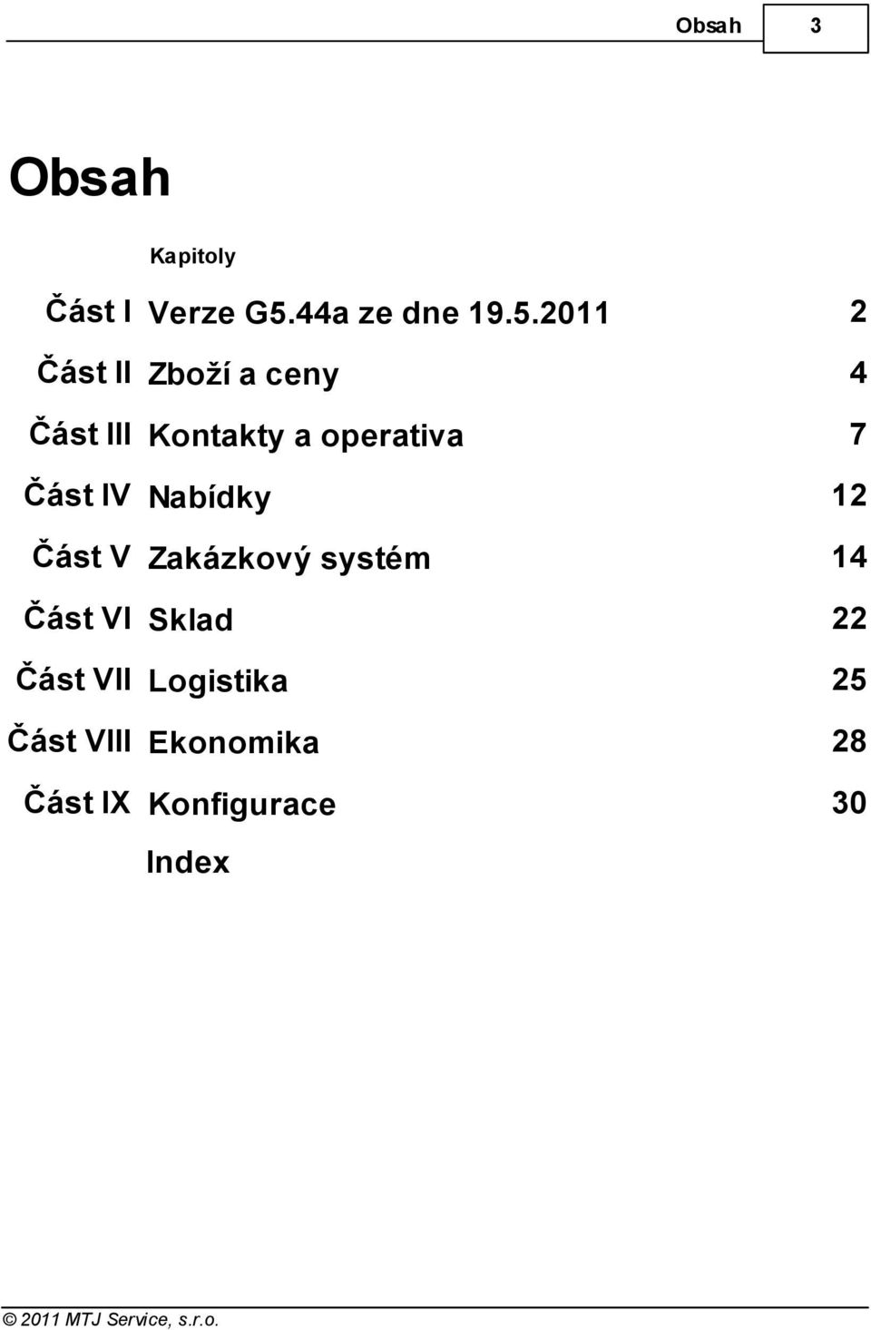 2011 2 Část II Zboží a ceny 4 Část III Kontakty a operativa 7