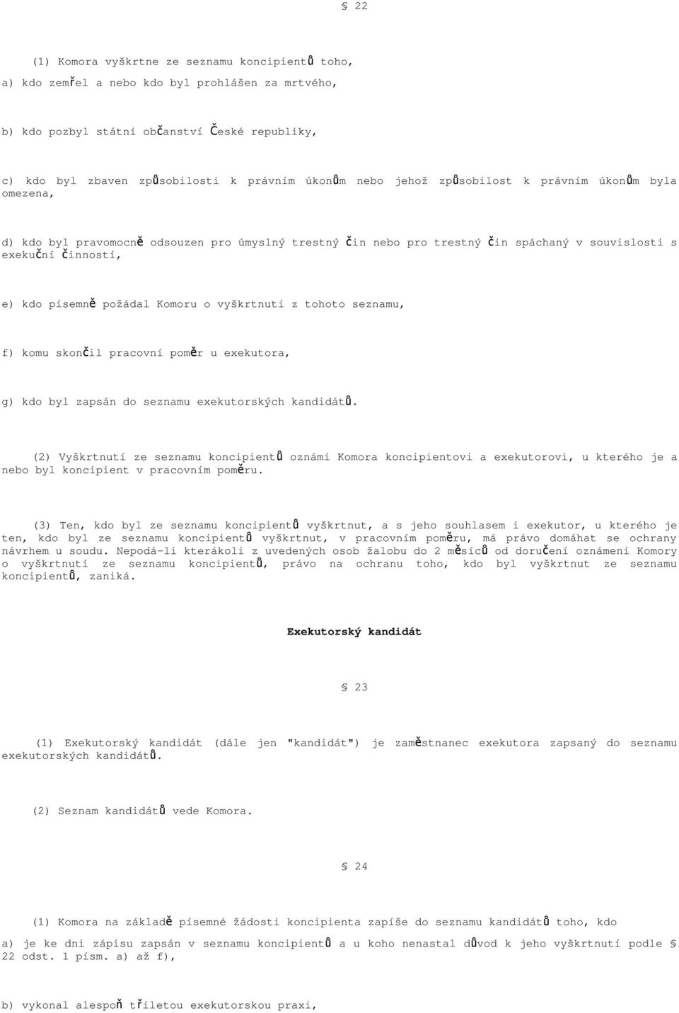 požádal Komoru o vyškrtnutí z tohoto seznamu, f) komu skončil pracovní poměr u exekutora, g) kdo byl zapsán do seznamu exekutorských kandidát ů.