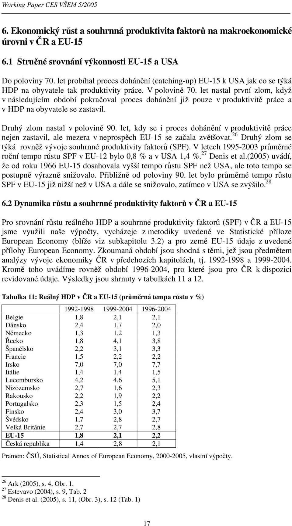 let nastal první zlom, když v následujícím období pokračoval proces dohánění již pouze v produktivitě práce a v HDP na obyvatele se zastavil. Druhý zlom nastal v polovině 90.