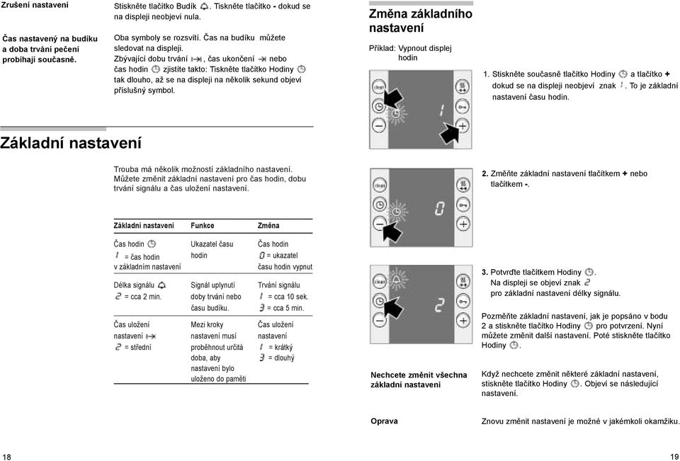 Zbývající dobu trvání, čas ukončení nebo čas hodin zjistíte takto: Tiskněte tlačítko Hodiny tak dlouho, až se na displeji na několik sekund objeví příslušný symbol.