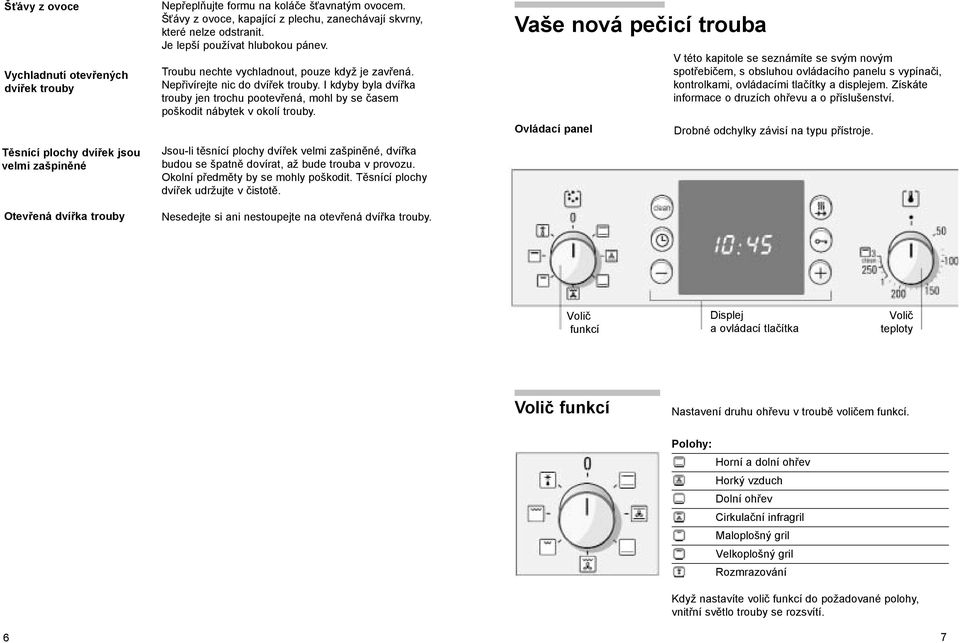 I kdyby byla dvířka trouby jen trochu pootevřená, mohl by se časem poškodit nábytek v okolí trouby.