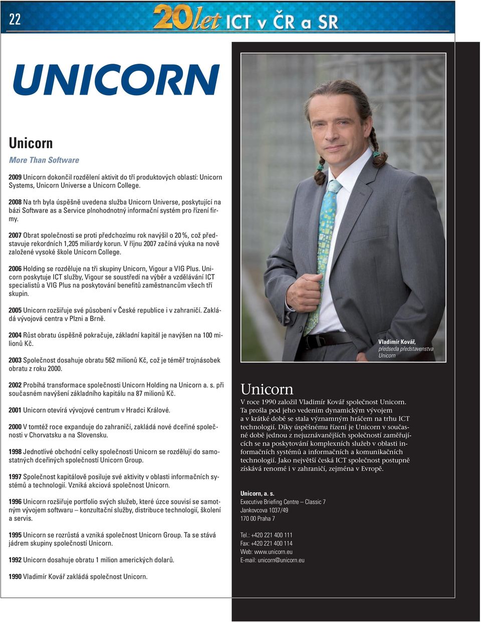 2007 Obrat společnosti se proti předchozímu rok navýšil o 20 %, což představuje rekordních 1,205 miliardy korun. V říjnu 2007 začíná výuka na nově založené vysoké škole Unicorn College.