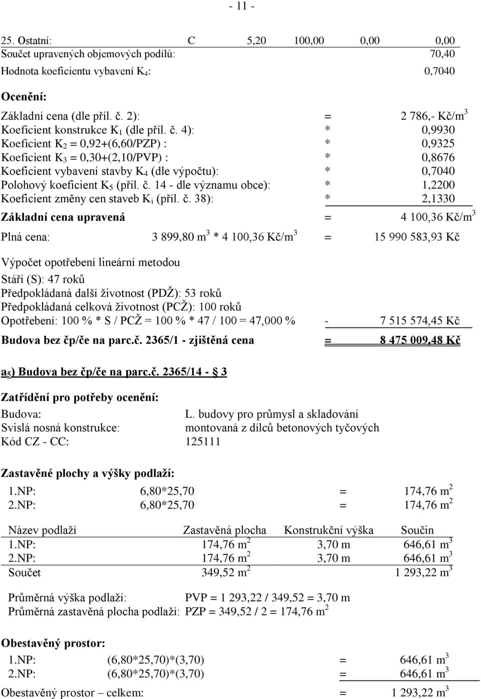 4): * 0,9930 Koeficient K 2 = 0,92+(6,60/PZP) : * 0,9325 Koeficient K 3 = 0,30+(2,10/PVP) : * 0,8676 Koeficient vybavení stavby K 4 (dle výpočtu): * 0,7040 Polohový koeficient K 5 (příl. č.