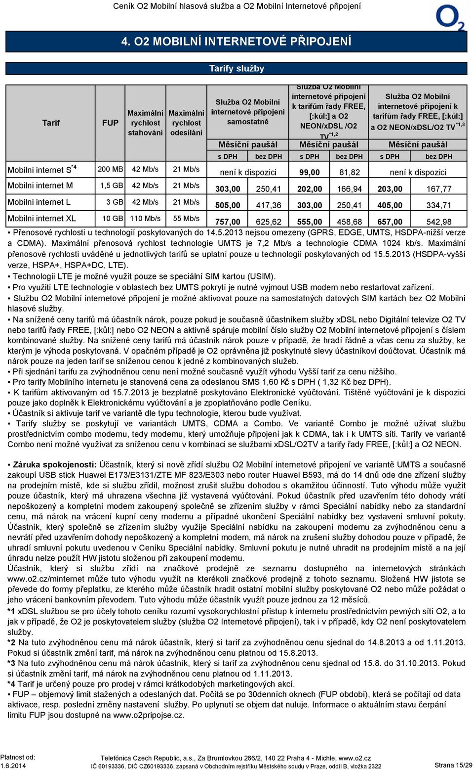 řady FREE, [:kůl:] a O2 NEON/xDSL /O2 99,00 81,82 není k dispozici 202,00 166,94 203,00 167,77 303,00 250,41 405,00 334,71 Mobilni internet XL 10 GB 110 Mb/s 55 Mb/s 757,00 625,62 555,00 458,68