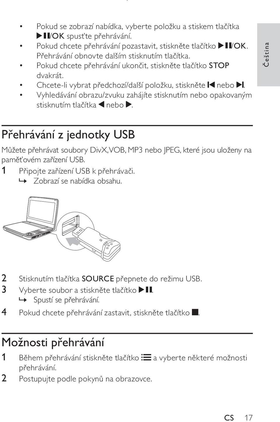 Vyhledávání obrazu/zvuku zahájíte stisknutím nebo opakovaným stisknutím tlačítka nebo.