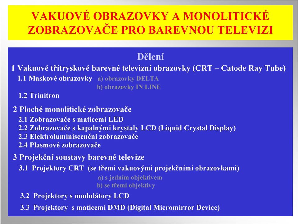 2 Zobrazovače s kapalnými krystaly LCD (Liquid Crystal Display) 2.3 Elektroluminiscenční zobrazovače 2.