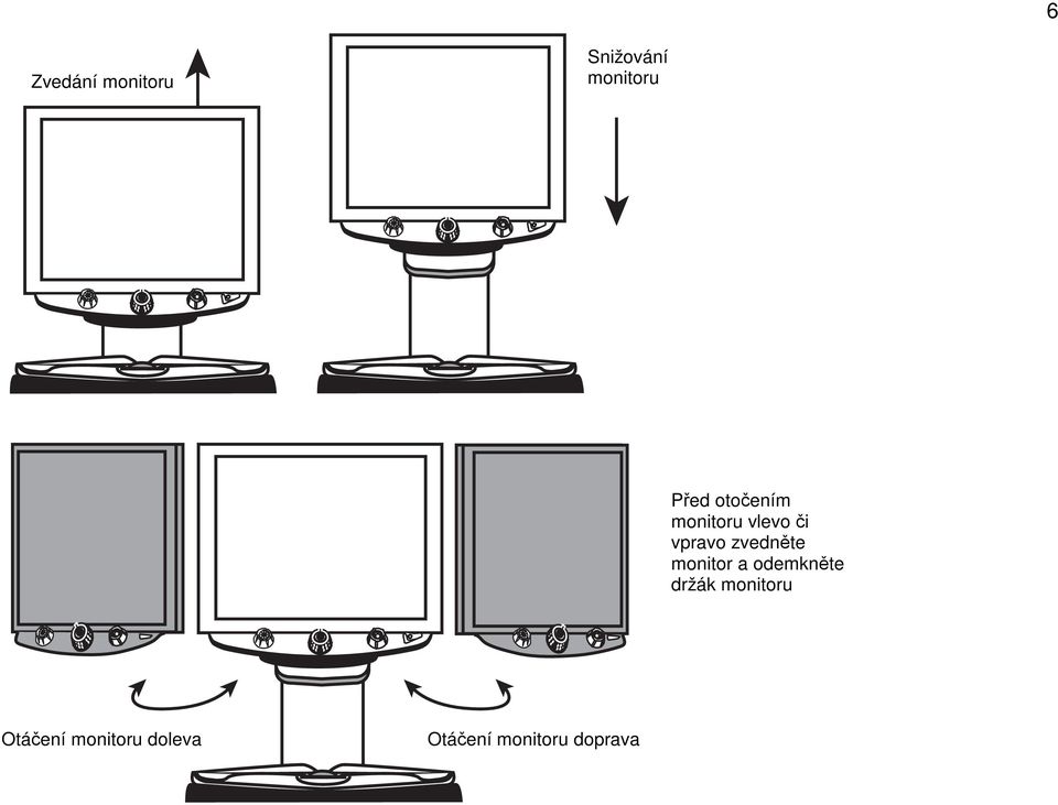 monitor a odemkněte držák monitoru Otáčení