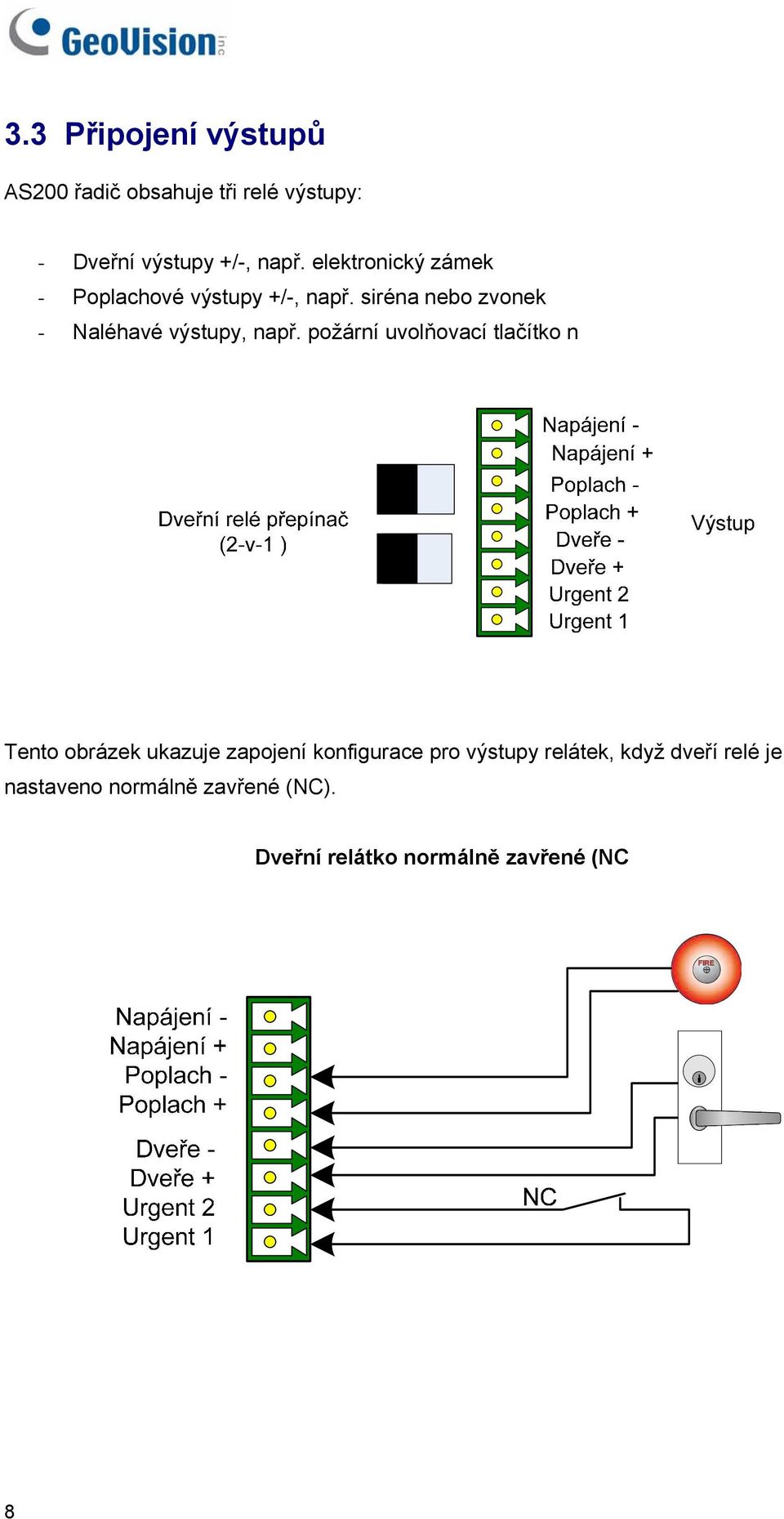 siréna nebo zvonek - Naléhavé výstupy, např.