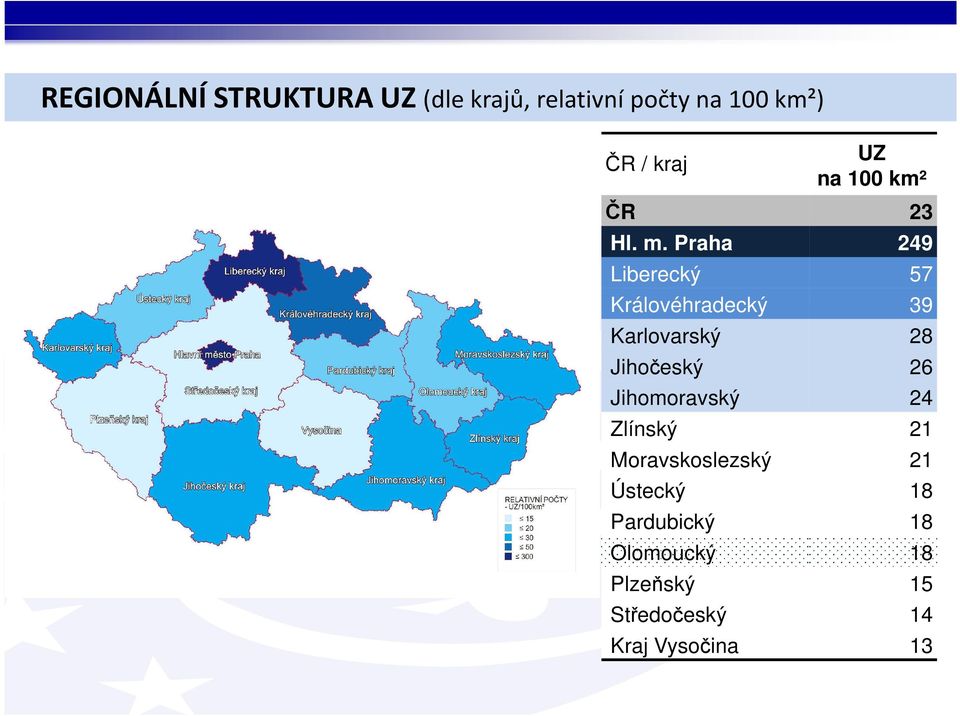 Praha 249 Liberecký 57 Královéhradecký 39 Karlovarský 28 Jihočeský 26