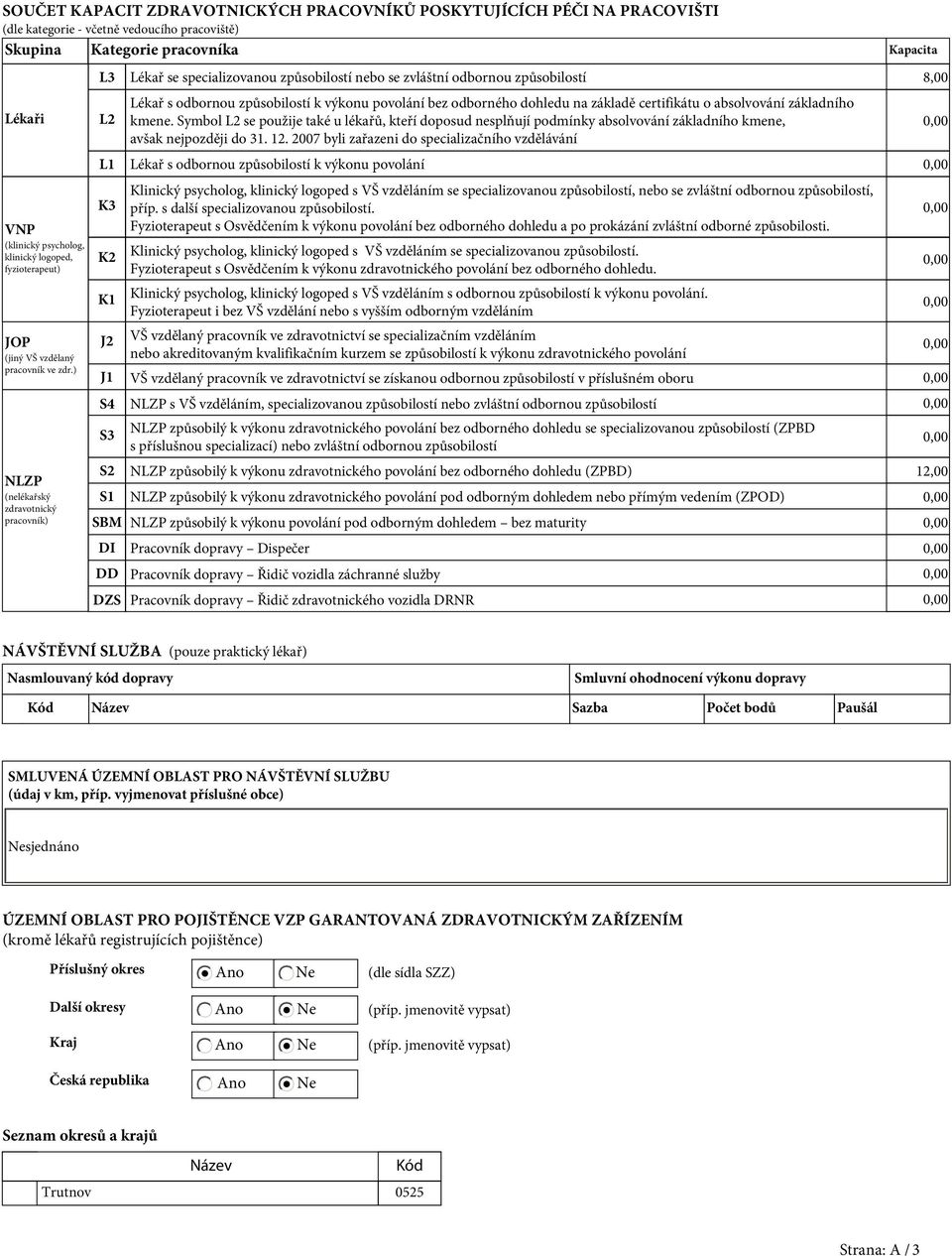 ) NLZP (nelékařský zdravotnický pracovník) L3 L2 L1 K3 K2 K1 J2 J1 S4 S3 S2 S1 SBM DI DD DZS Lékař se specializovanou způsobilostí nebo se zvláštní odbornou způsobilostí 8,00 Lékař s odbornou