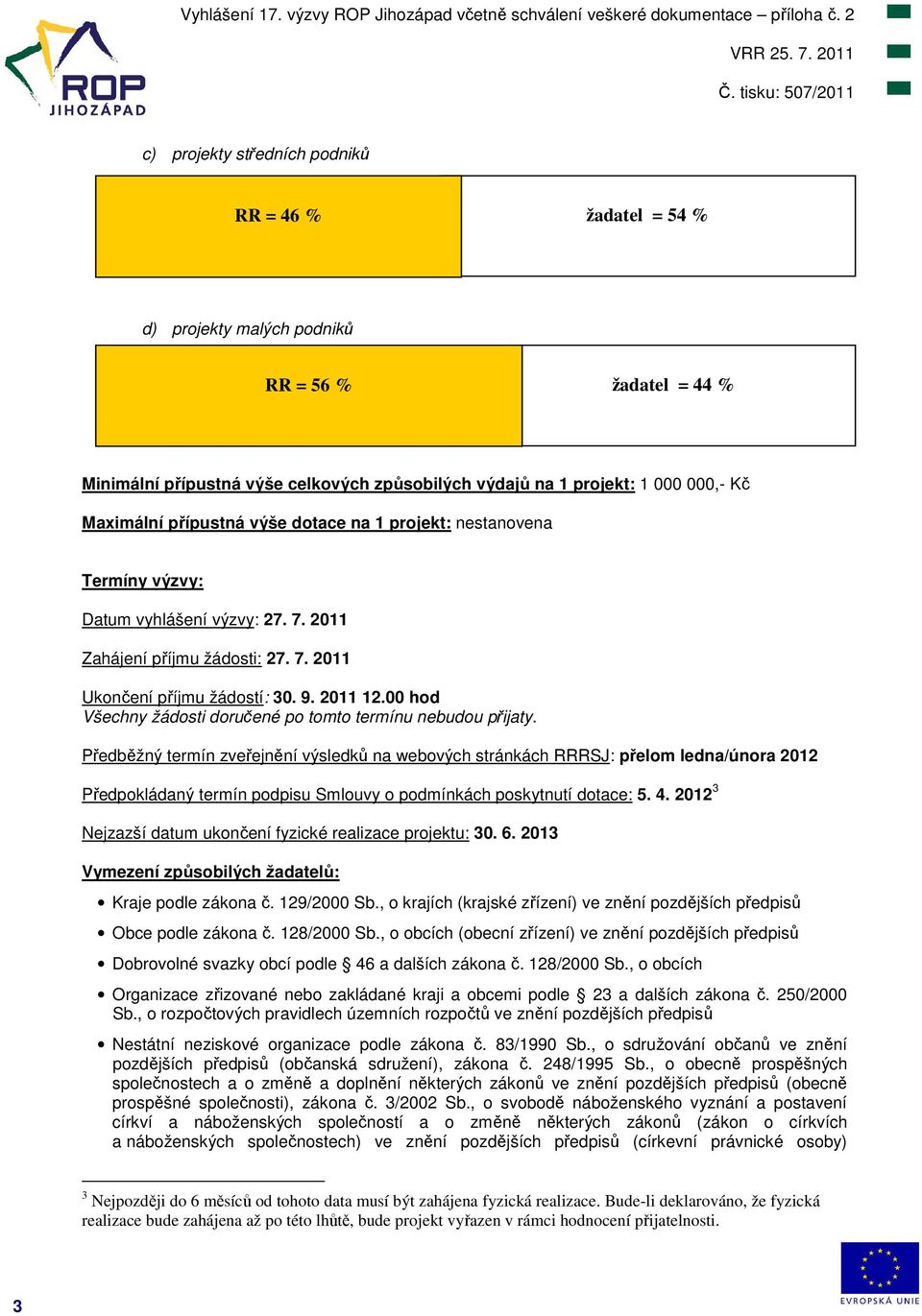 00 hod Všechny žádosti doručené po tomto termínu nebudou přijaty.