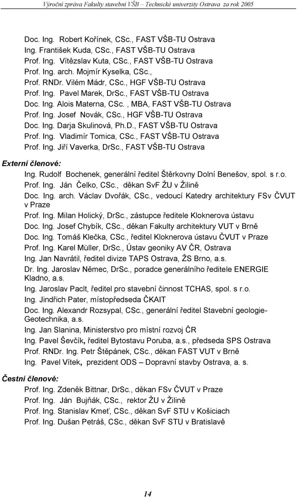 , HGF VŠB-TU Ostrava Doc. Ing. Darja Skulinová, Ph.D., FAST VŠB-TU Ostrava Prof. Ing. Vladimír Tomica, CSc., FAST VŠB-TU Ostrava Prof. Ing. Jiří Vaverka, DrSc.