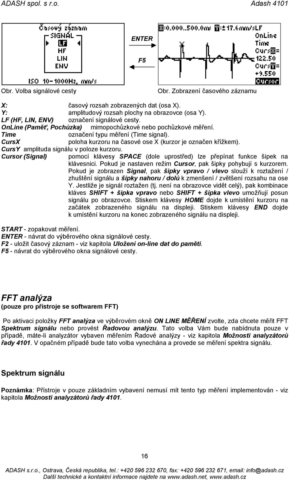 CursY amplituda signálu v poloze kurzoru. Cursor (Signal) pomocí klávesy SPACE (dole uprostřed) lze přepínat funkce šipek na klávesnici. Pokud je nastaven režim Cursor, pak šipky pohybují s kurzorem.