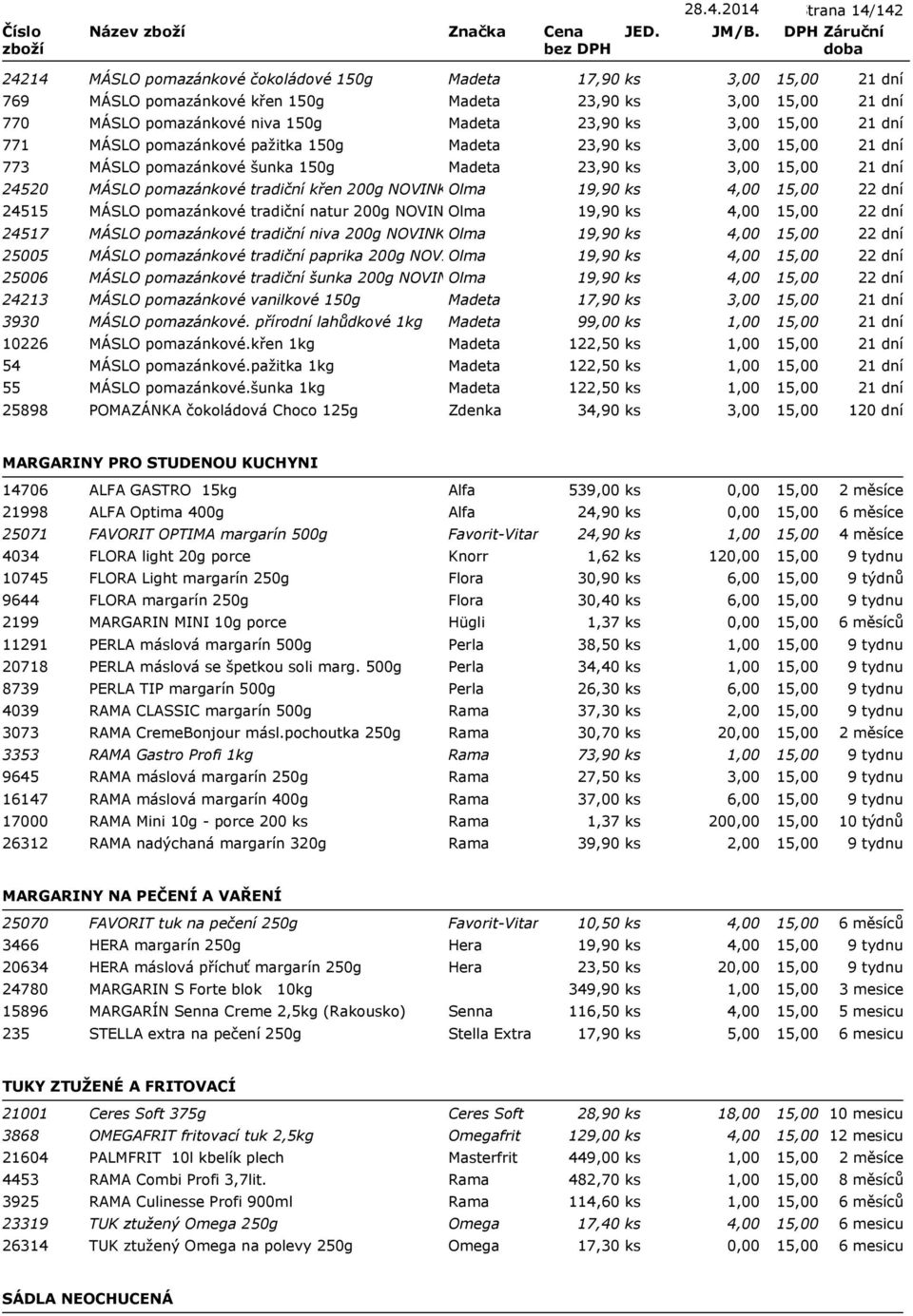 tradiční natur 200g NOVINKA Olma 19,90 ks 4,00 24517 MÁSLO pomazánkové tradiční niva 200g NOVINKAOlma 19,90 ks 4,00 25005 MÁSLO pomazánkové tradiční paprika 200g NOVINKA Olma 19,90 ks 4,00 25006