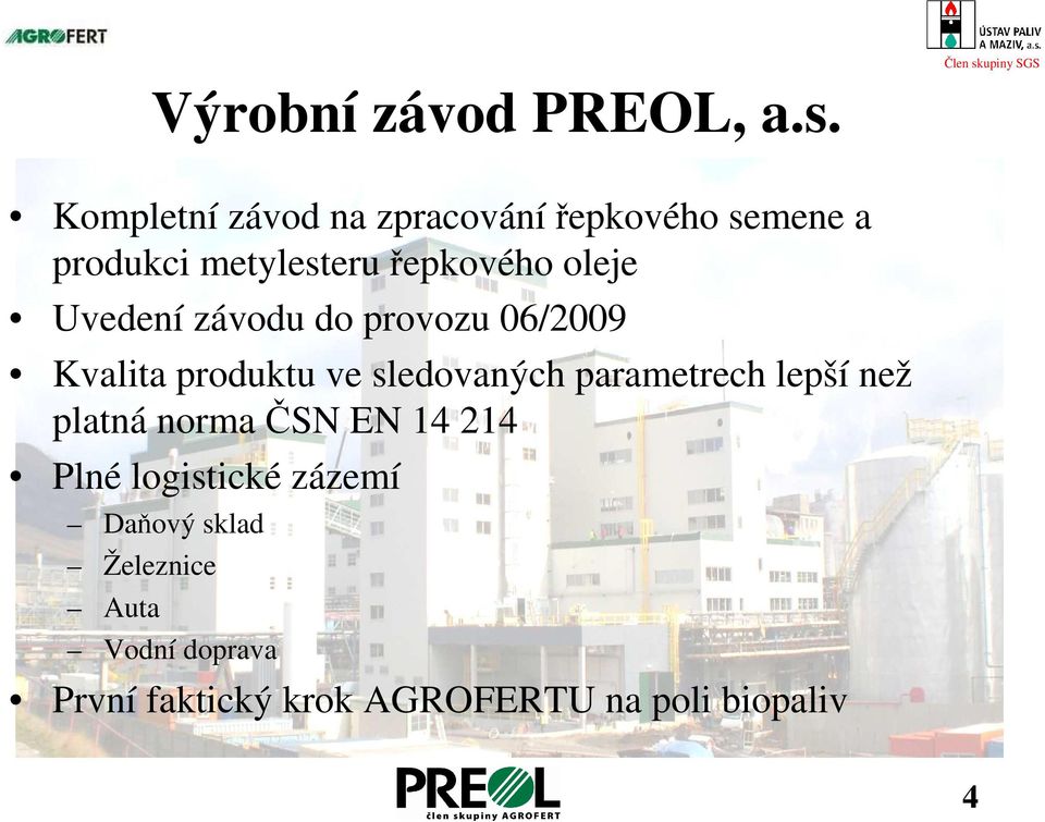 Kompletní závod na zpracovánířepkového semene a produkci metylesteruřepkového oleje