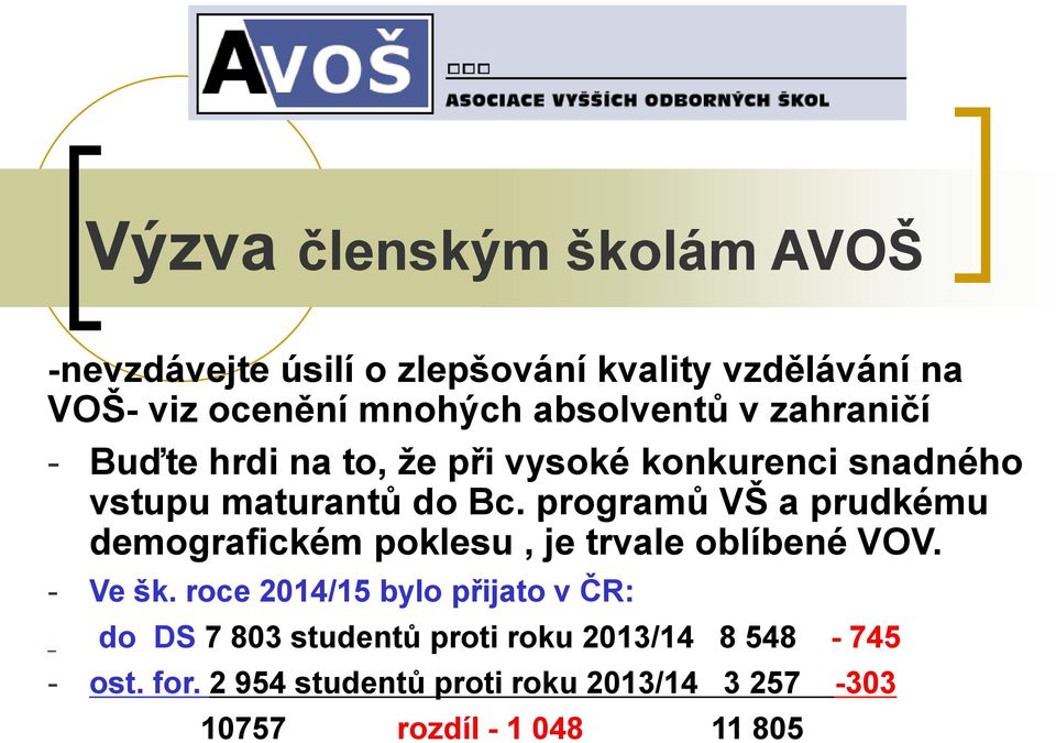 programů VŠ a prudkému demografickém poklesu, je trvale oblíbené VOV. - Ve šk.