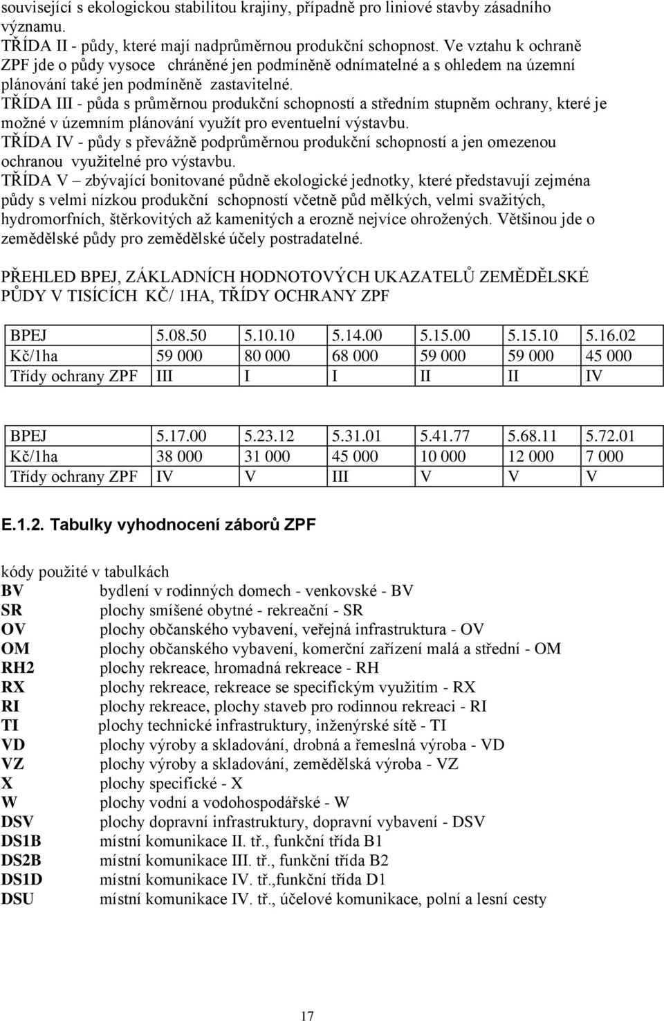 TŘÍDA III - půda s průměrnou produkční schopností a středním stupněm ochrany, které je možné v územním plánování využít pro eventuelní výstavbu.