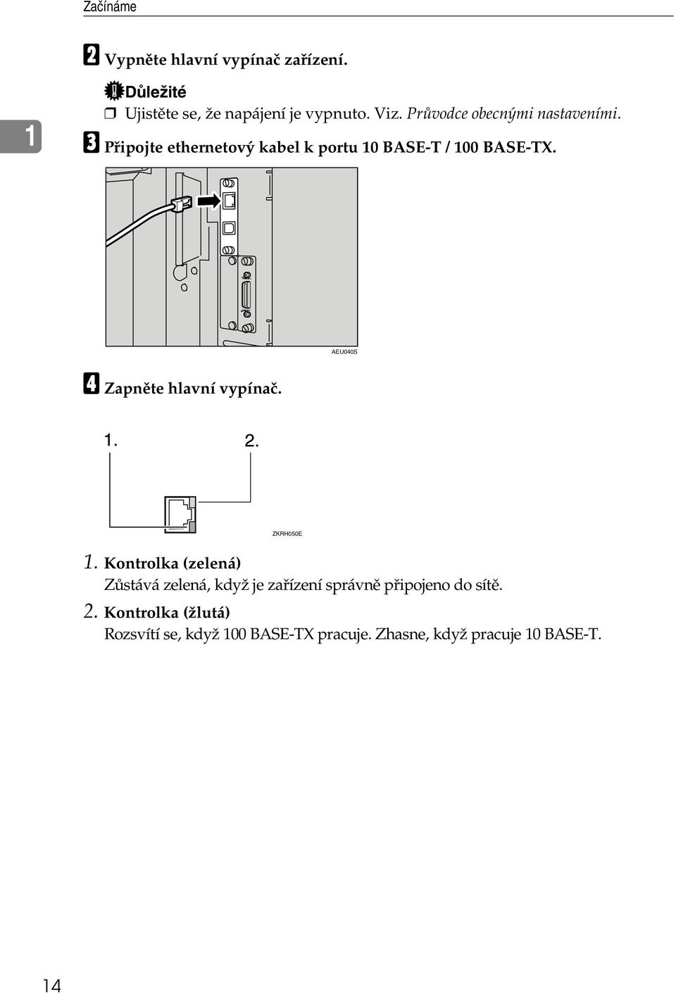 AEU040S D Zapnìte hlavní vypínaè. ZKRH050E 1.