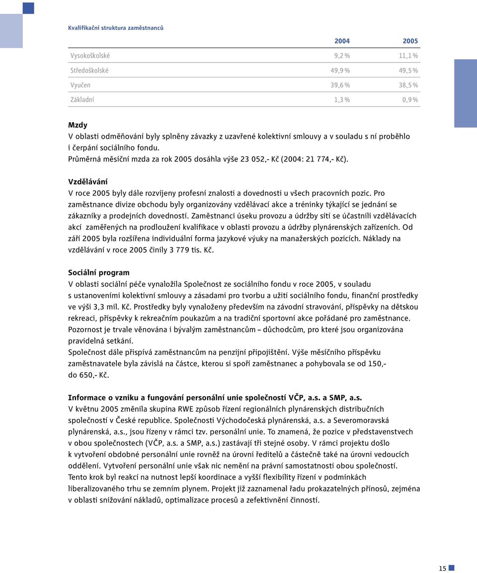 Vzdělávání V roce 2005 byly dále rozvíjeny profesní znalosti a dovednosti u všech pracovních pozic.