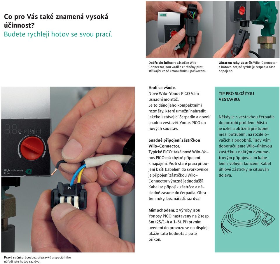 Snadné připojení zástrčkou Wilo-Connector. Typické PICO: také nové má chytré připojení k napájení.